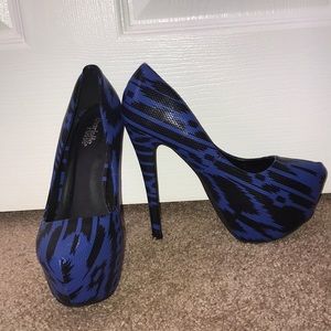 Blue and black high heels